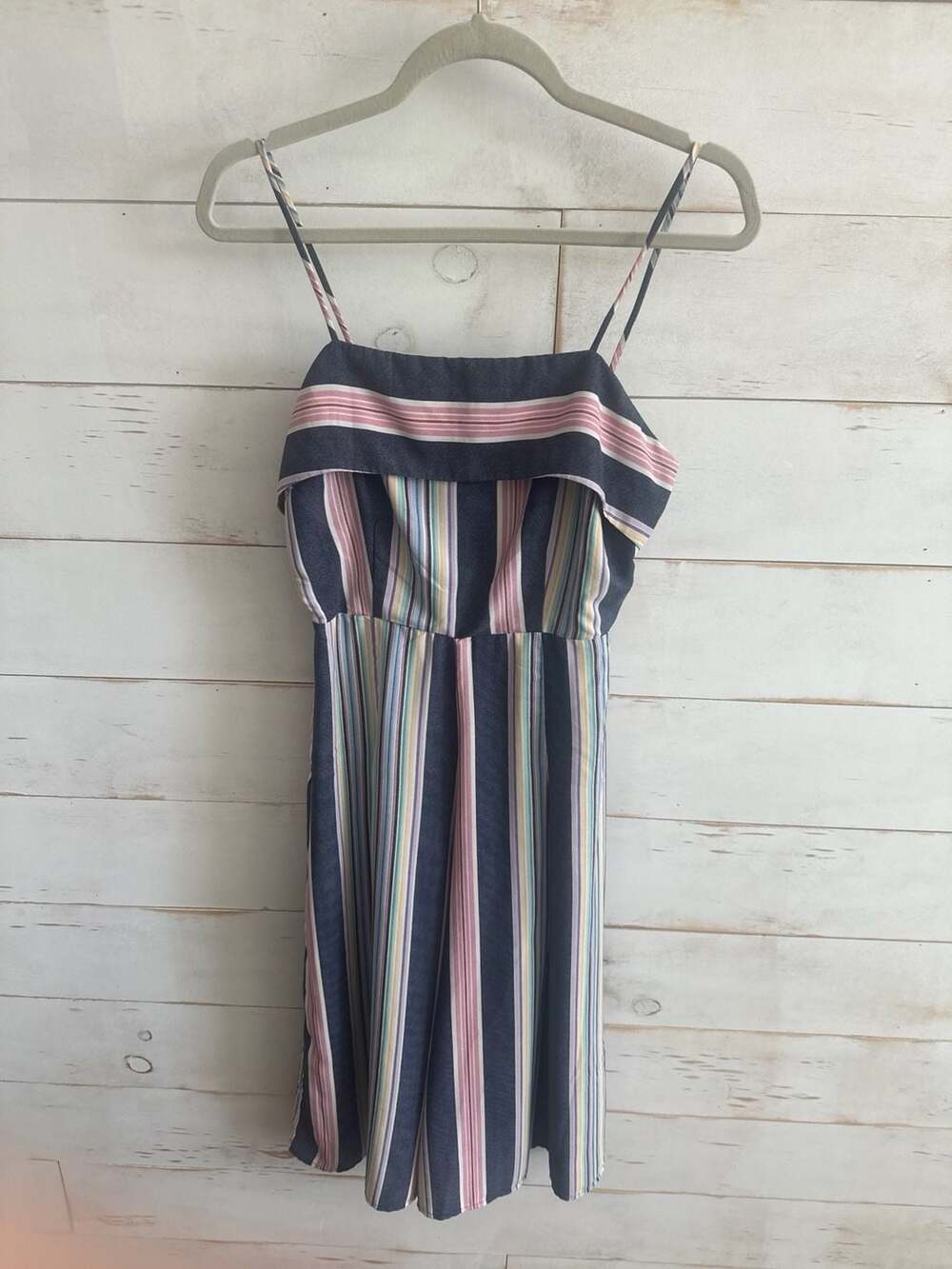 Pink Owl Pastel Striped Wide Leg Sleeveless Jumpsuit with Flounce Neckline